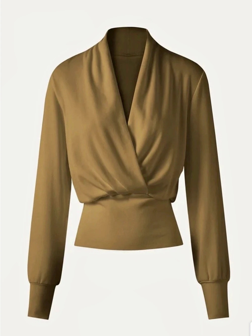 NWT OGL Olive Surplice Wrap Long Sleeve Top Size L
